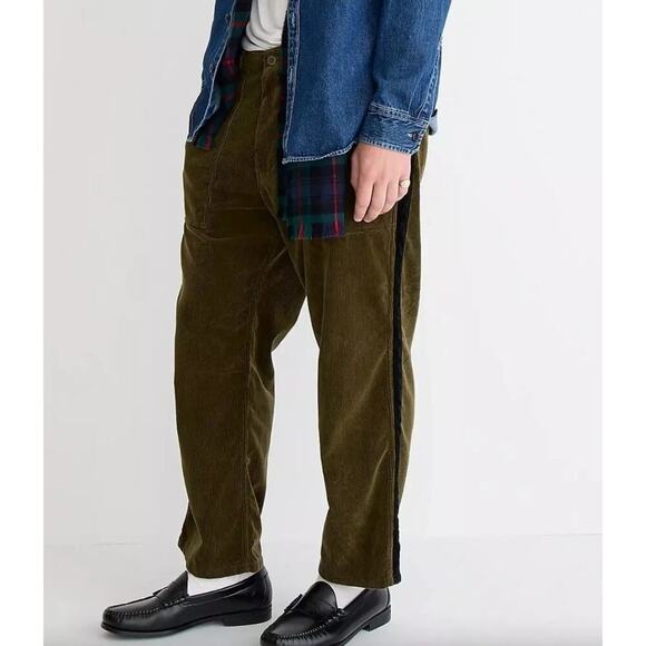 J. Crew x Beams Plus X Mens Corduroy Pants Size XL Olive Tuxedo Stripe 34x28 - Picture 1 of 12